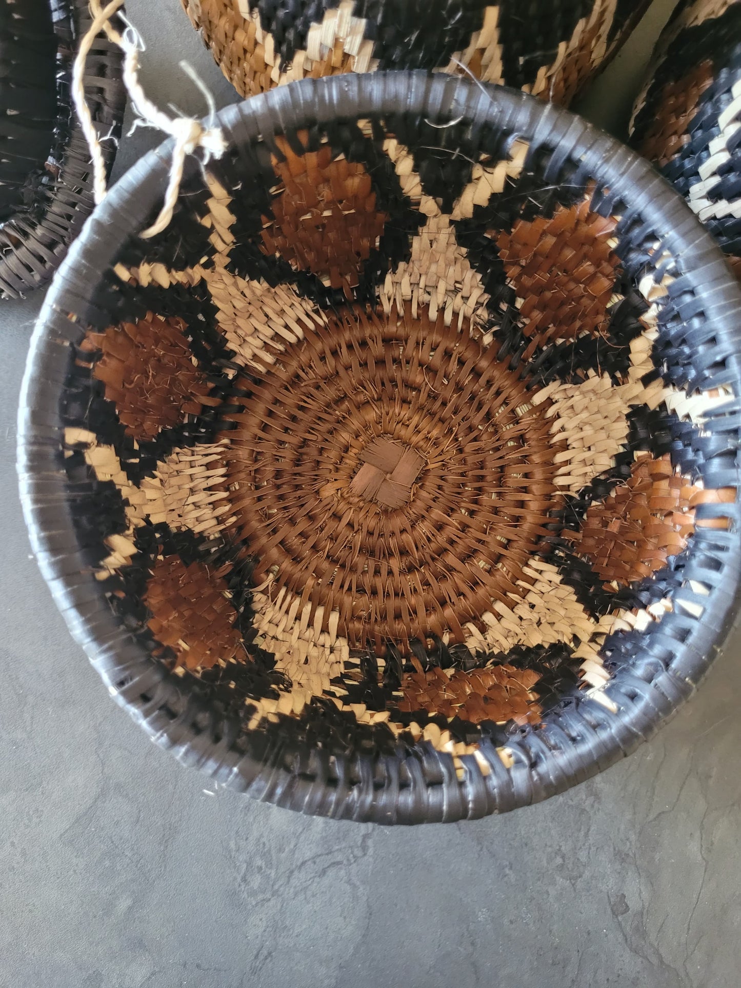 Earth & Artisan Poems of the Weaver: Handwoven Geometric Petite Basket (Round)