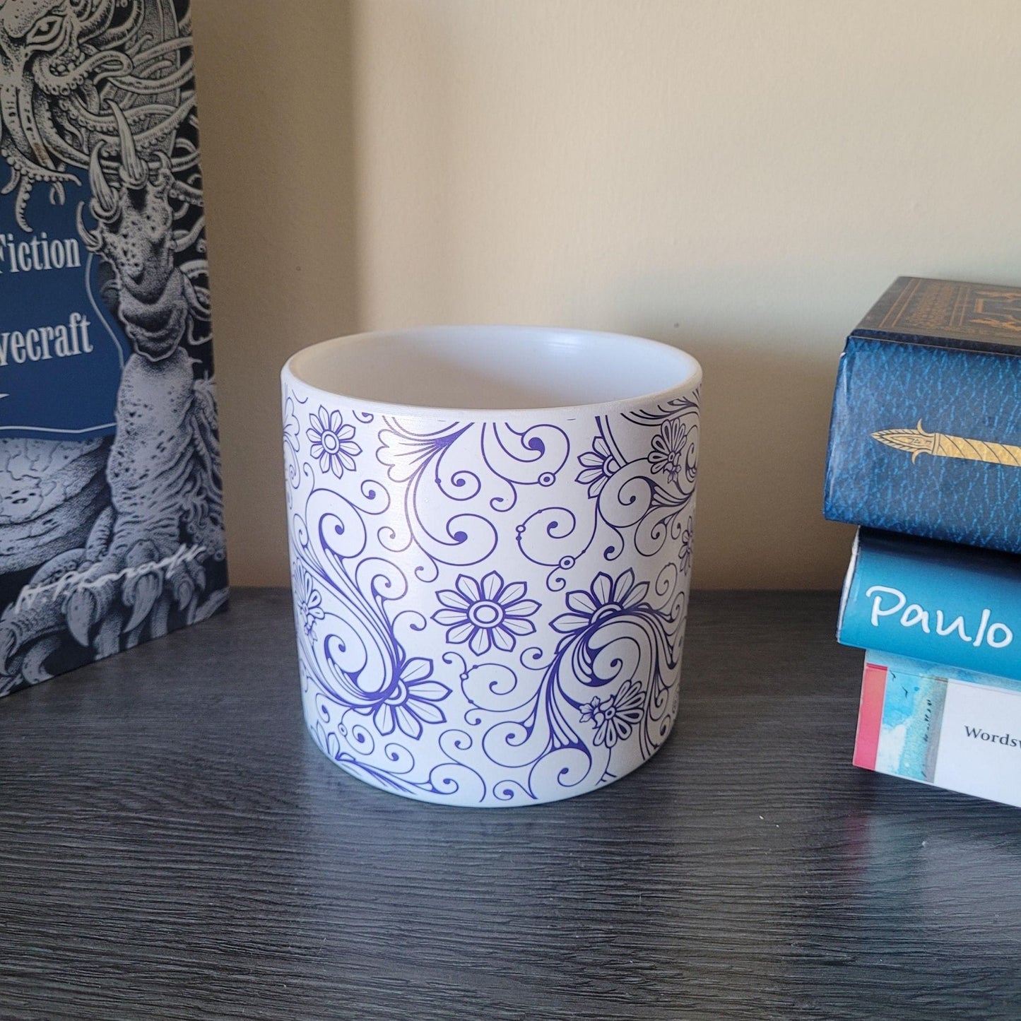 Earth & Artisan Blue Floral Filigree Ceramic Plant Pot | The Cobalt Bloom