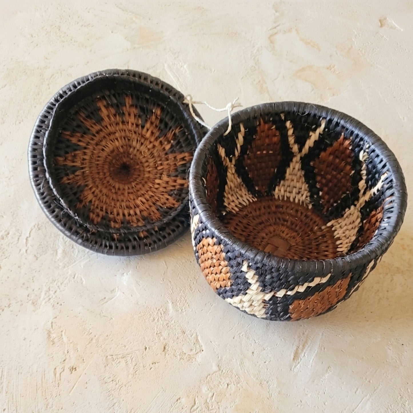 Earth & Artisan Poems of the Weaver: Handwoven Geometric Petite Basket (Round)