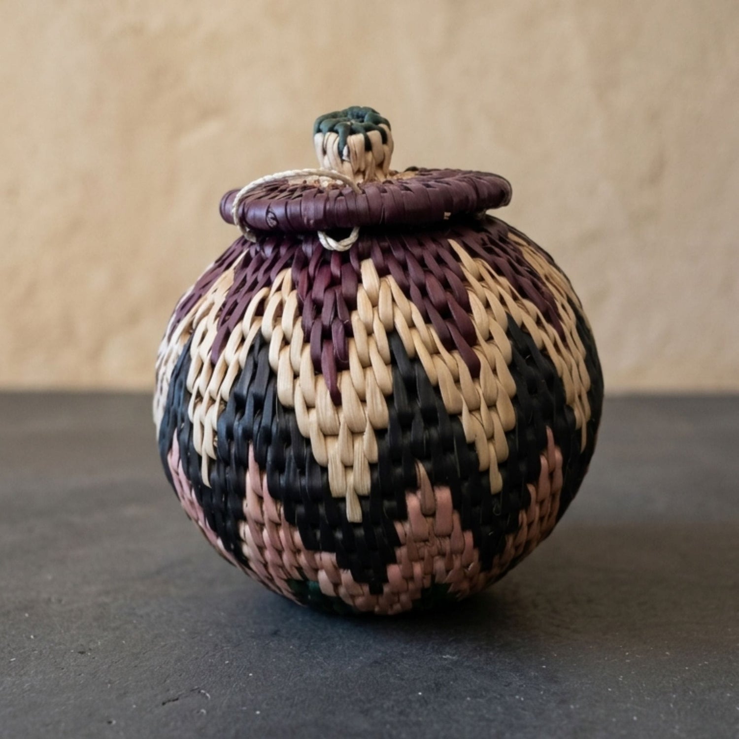 Earth & Artisan Poems of the Weaver: Handwoven Geometric Petite Basket (Oval)