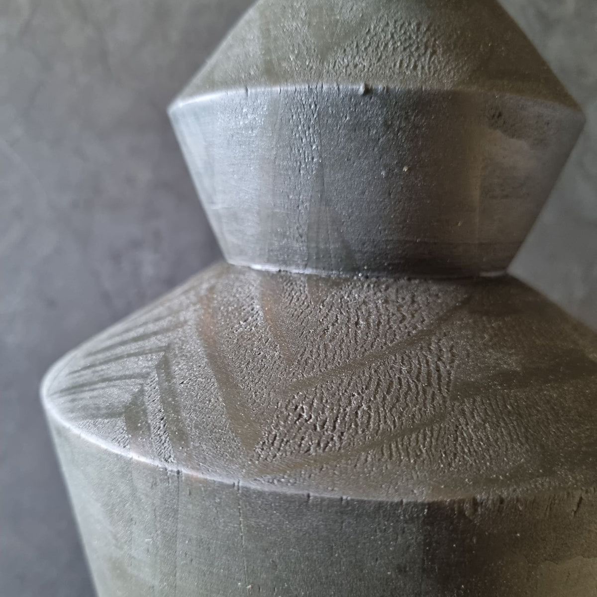 Charcoal Geometric Hand-Carved Wooden Dry Foliage Vases (Set of 2)
