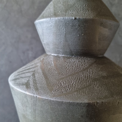 Charcoal Geometric Hand-Carved Wooden Dry Foliage Vases (Set of 2)
