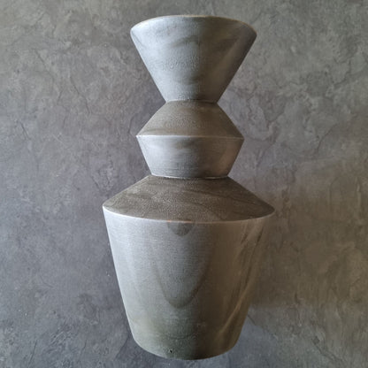 Charcoal Geometric Hand-Carved Wooden Dry Foliage Vases (Set of 2)