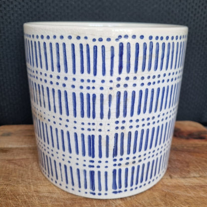 Blue & White Geometric Ceramic Planter