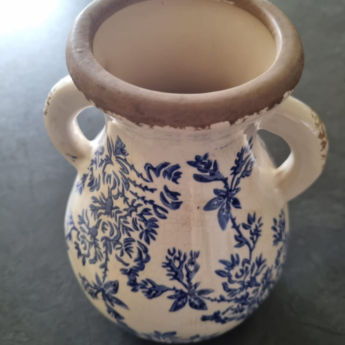 Vintage Floral Double-Handled Ceramic Vase