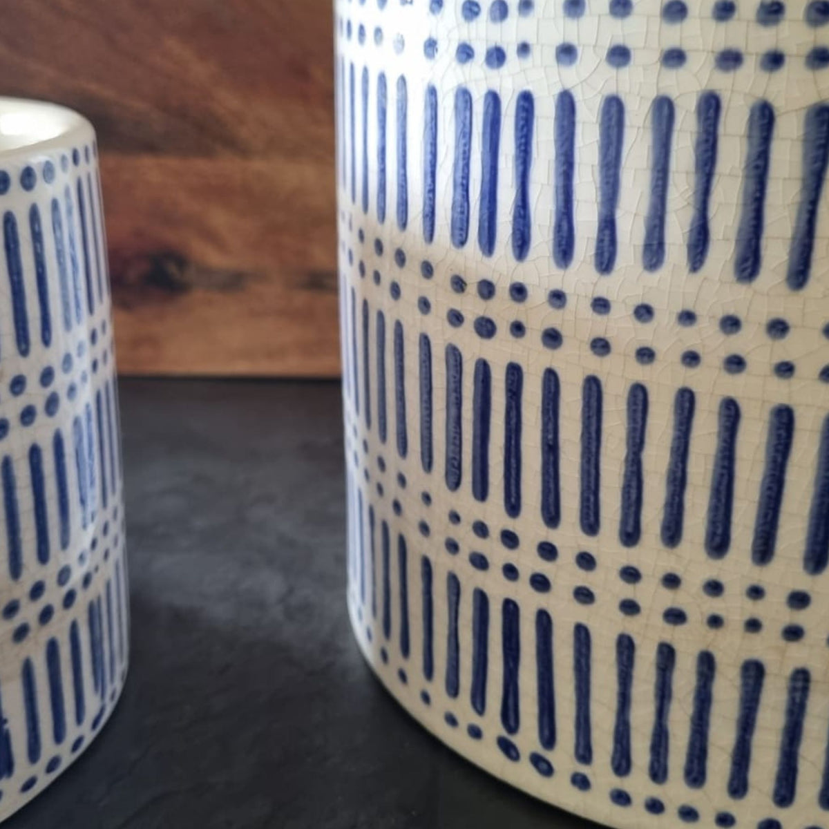 Blue & White Geometric Ceramic Planter
