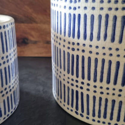 Blue & White Geometric Ceramic Planter