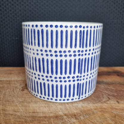 Blue & White Geometric Ceramic Planter