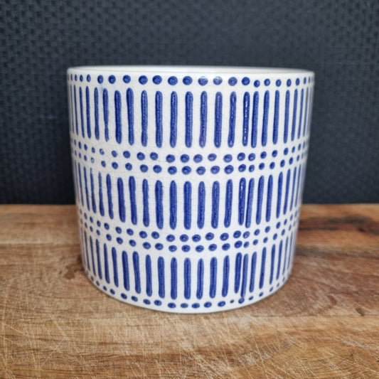 Blue & White Geometric Ceramic Planter
