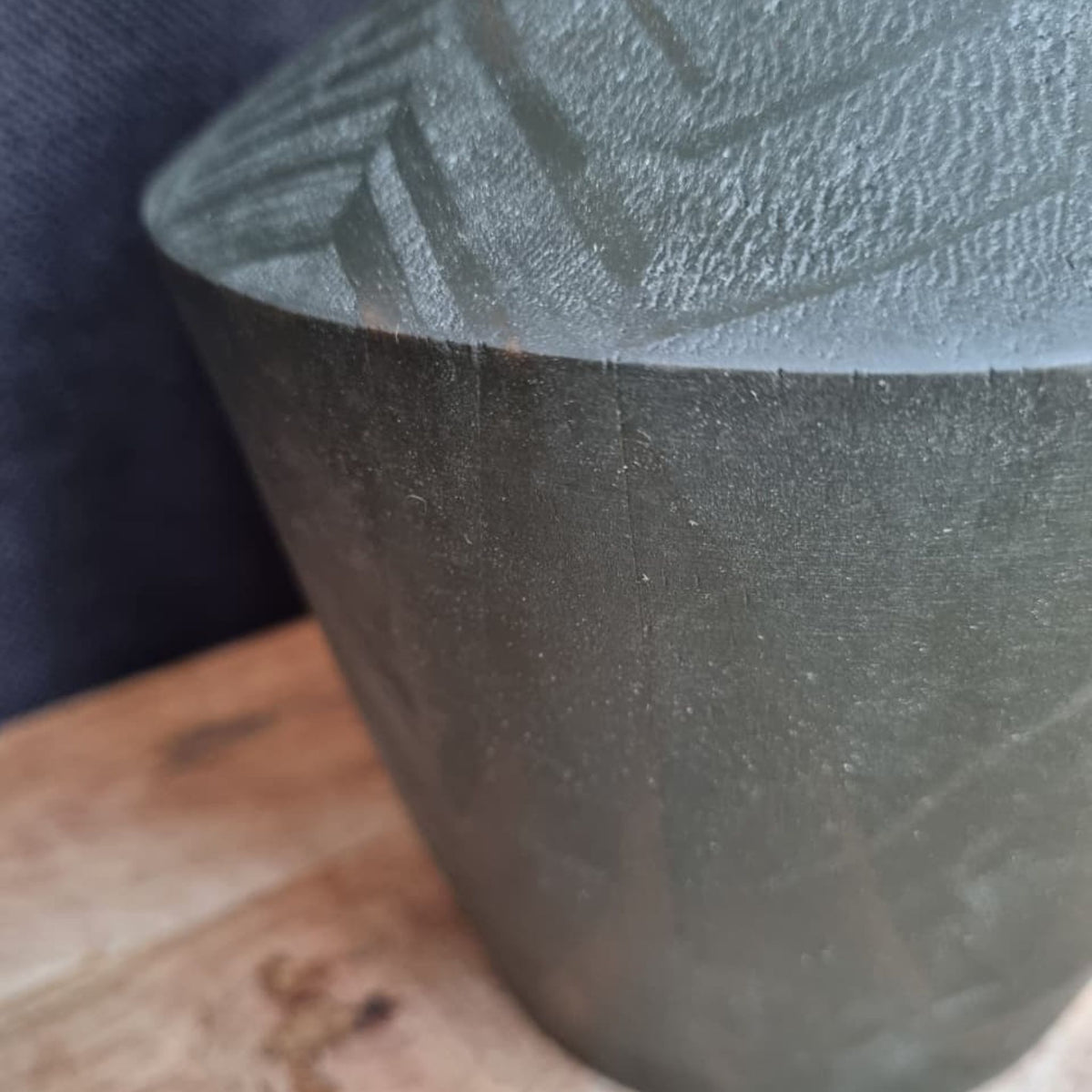 Charcoal Geometric Hand-Carved Wooden Dry Foliage Vases (Set of 2)