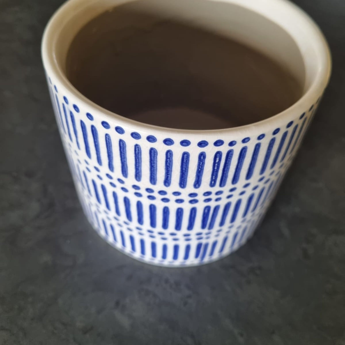 Blue & White Geometric Ceramic Planter