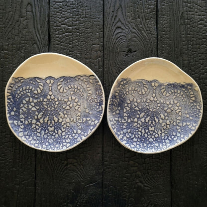 Blue Lace Embossed Ceramic Side Plates | Set of 2