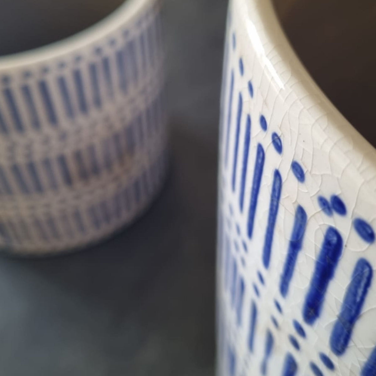 Blue & White Geometric Ceramic Planter