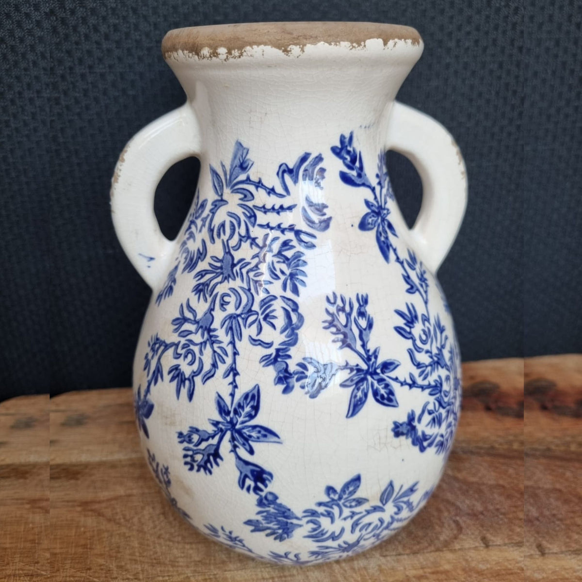 Vintage Floral Double-Handled Ceramic Vase