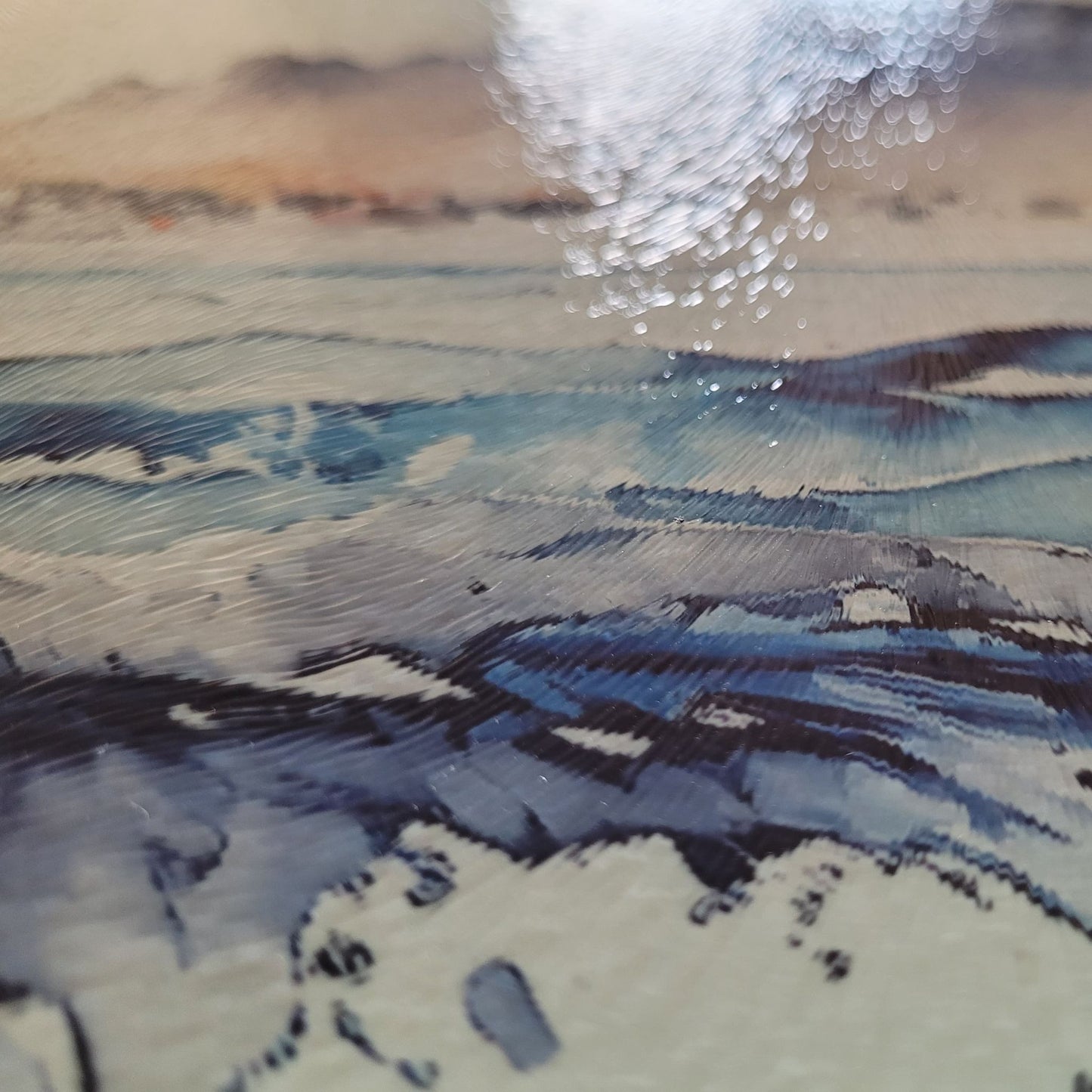 Close-up of a textured surface with blue and white patterns