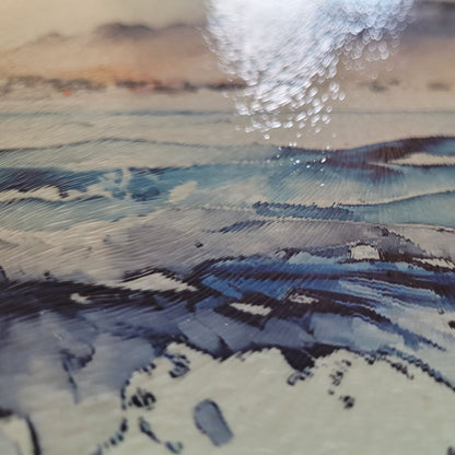 Close-up of a textured surface with blue and white patterns