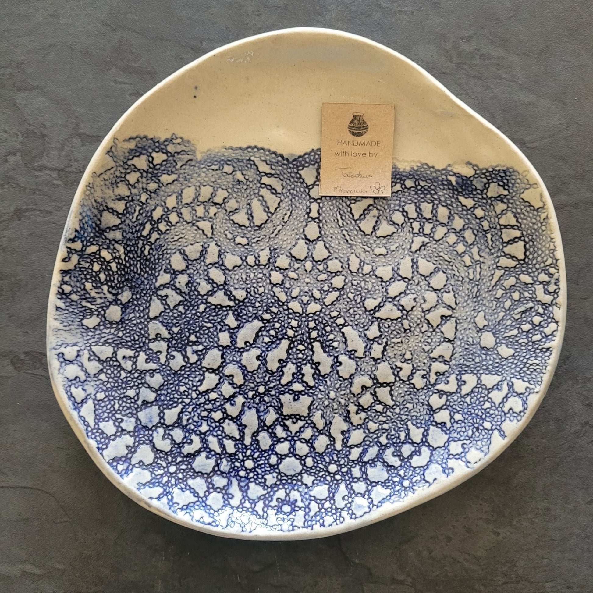Earth & Artisan Blue Lace Embossed Ceramic Side Plates | Set of 2
