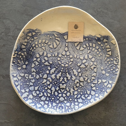 Earth & Artisan Blue Lace Embossed Ceramic Side Plates | Set of 2