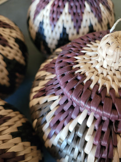 Close-up of African woven baskets with a focus on texture and pattern.