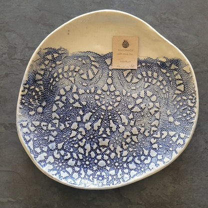 Blue Lace Embossed Ceramic Side Plates | Set of 2