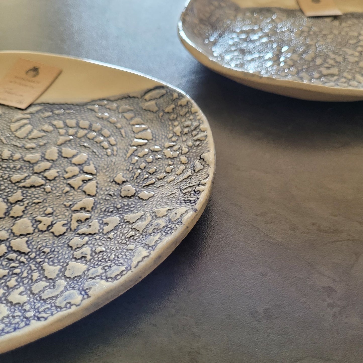 Blue Lace Embossed Ceramic Side Plates | Set of 2