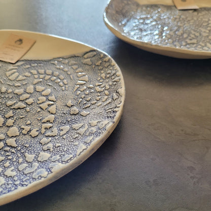 Blue Lace Embossed Ceramic Side Plates | Set of 2