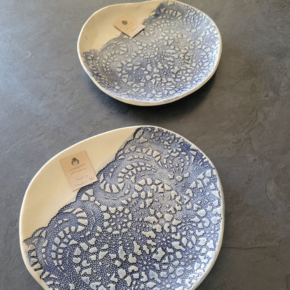 Blue Lace Embossed Ceramic Side Plates | Set of 2