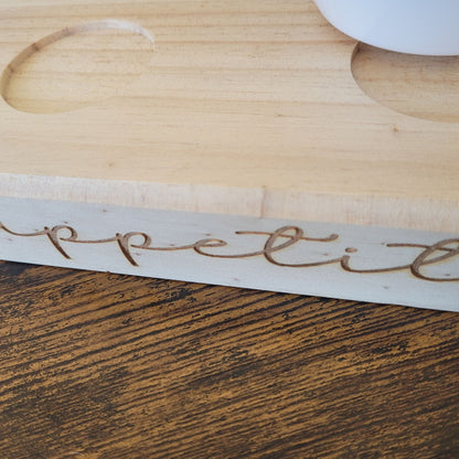 Earth & Artisan Engraved Wooden Serving Block with Bowls and Spoons – Bon Appétit Trio