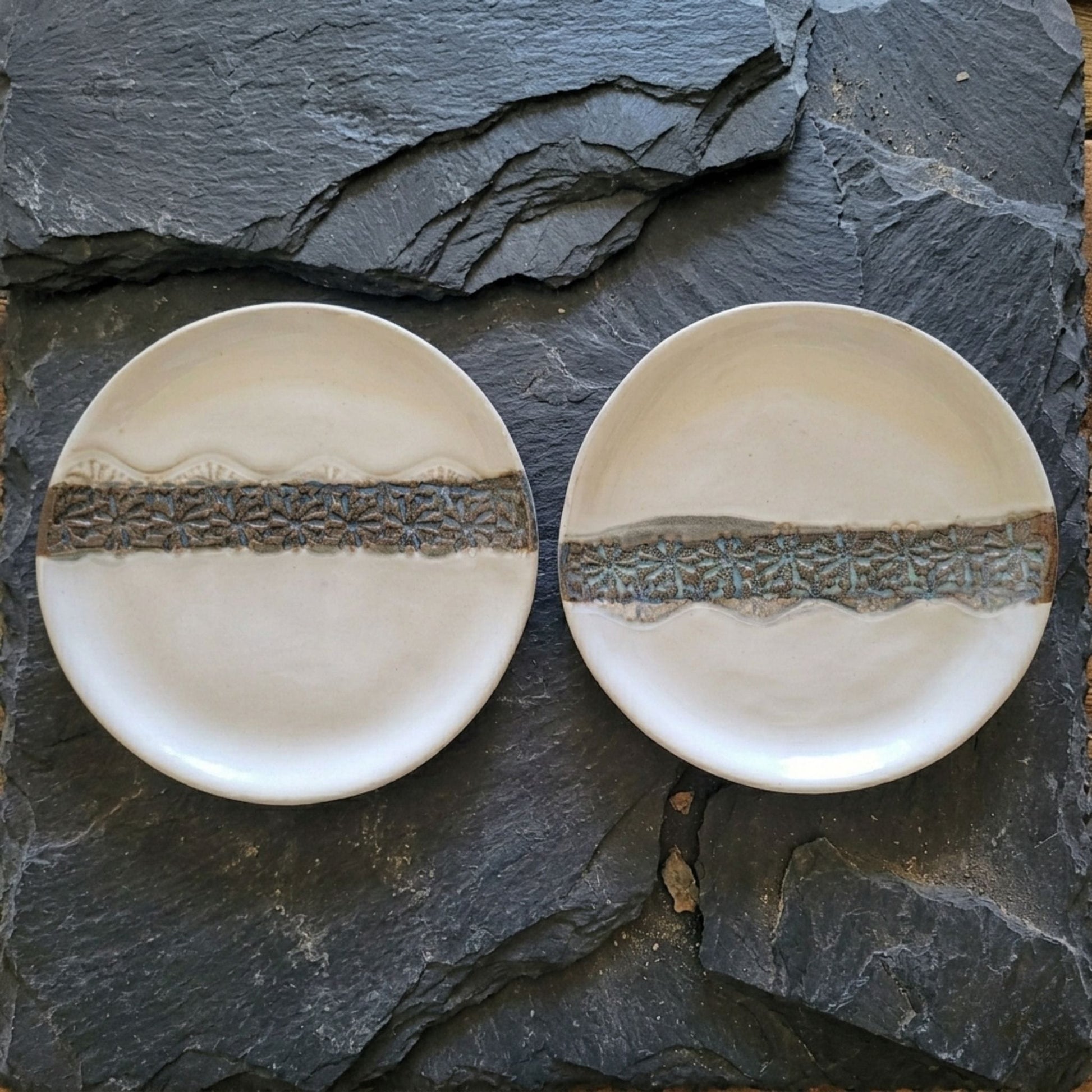 Earth & Artisan Stone White Embossed Side Plates | Set of 2
