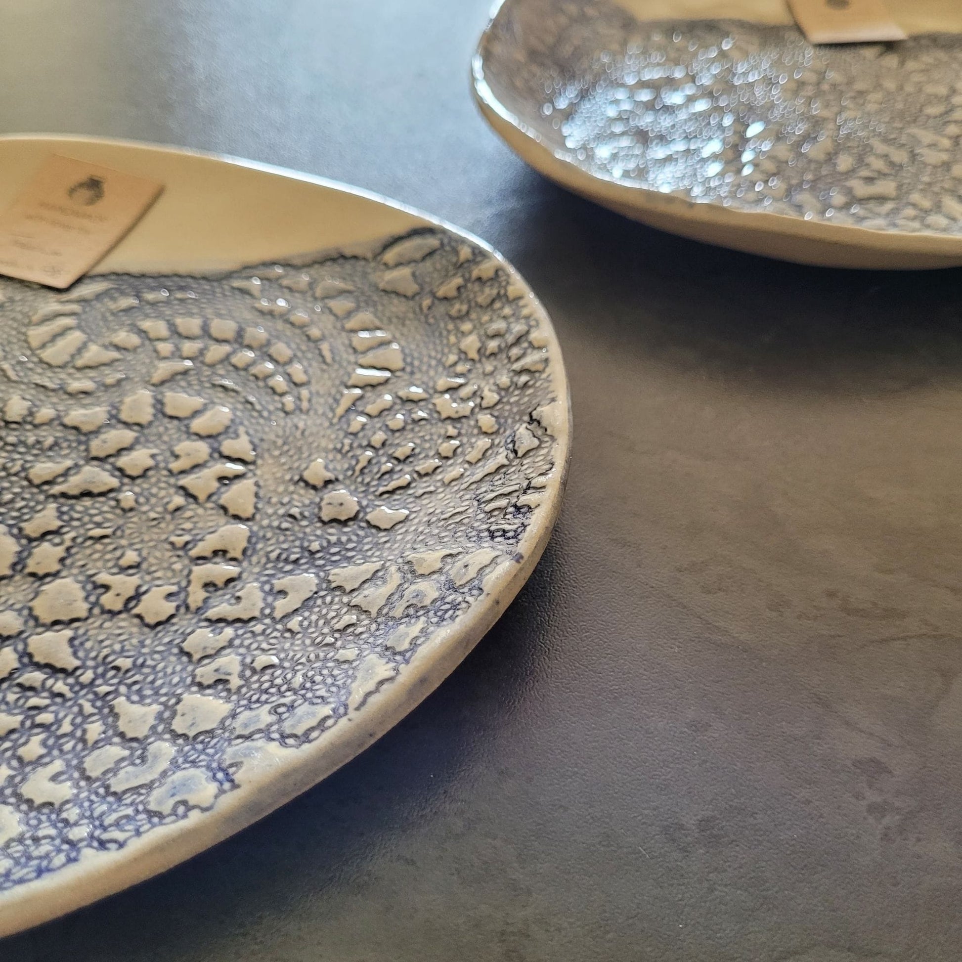 Earth & Artisan Blue Lace Embossed Ceramic Side Plates | Set of 2