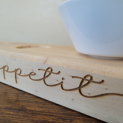 Earth & Artisan Engraved Wooden Serving Block with Bowls and Spoons – Bon Appétit Trio